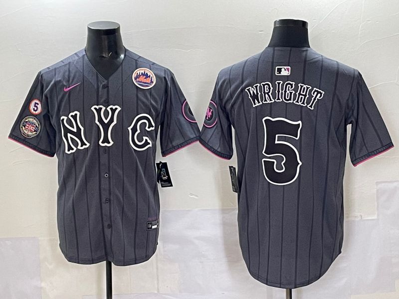 Men 2025 New York Mets #5 Wright Grey Game Nike MLB Jersey style 012
